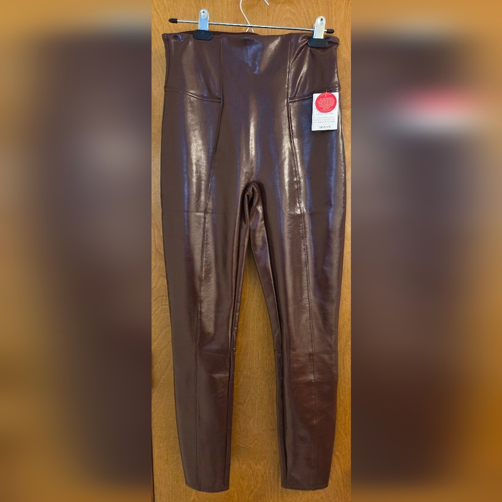 SPANX Ruby Red Faux Patent Leather Leggings